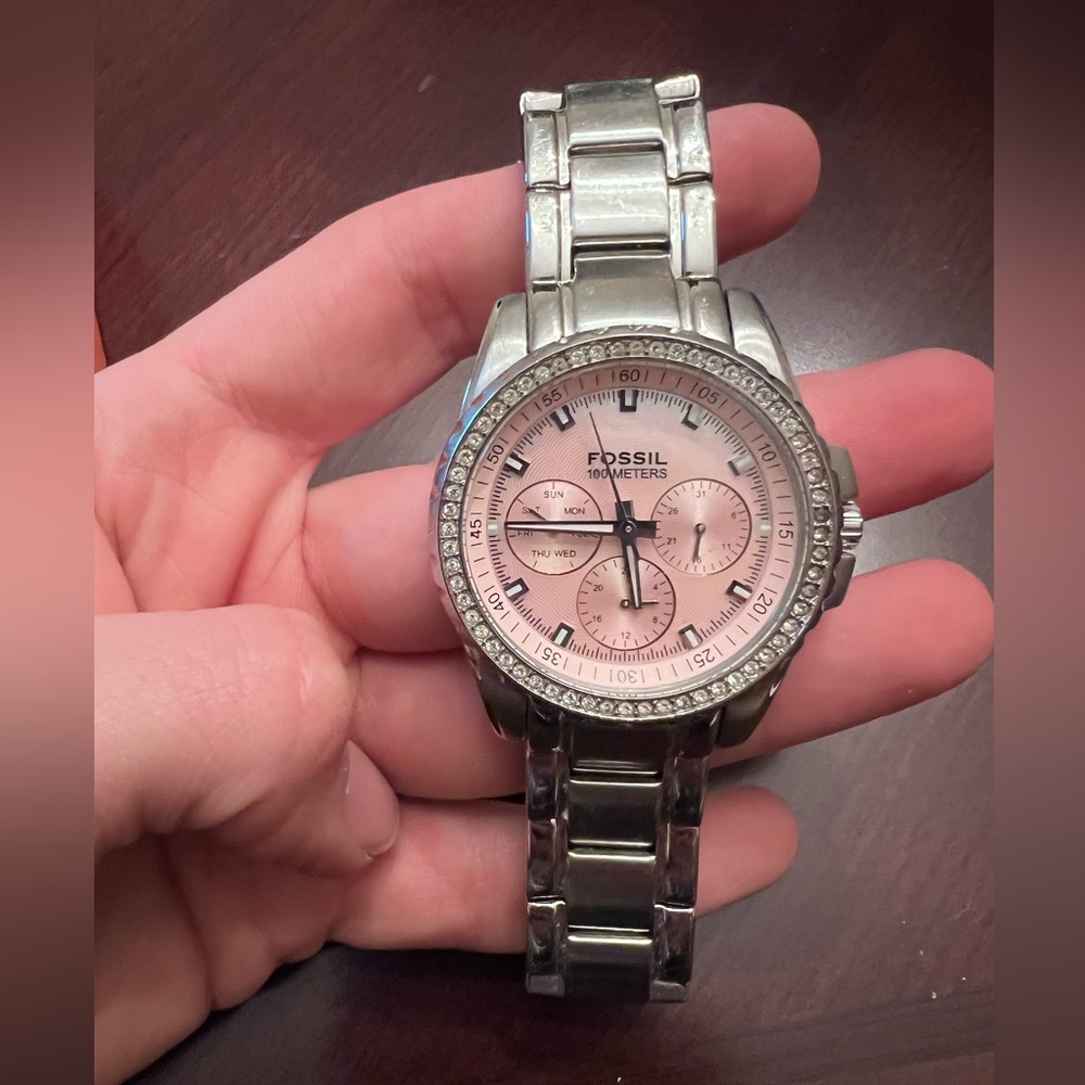 Fossil Silver Watch with Pink Dial